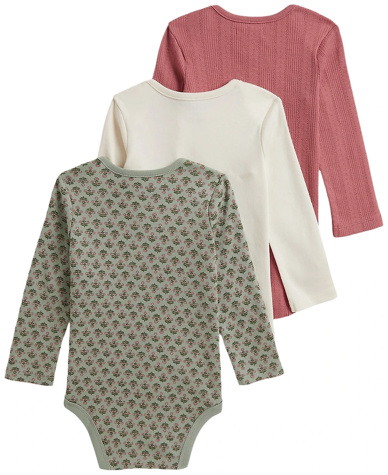 Polo Ralph Lauren Baby Girls' Long-Sleeve Bodysuit, 3-Pack