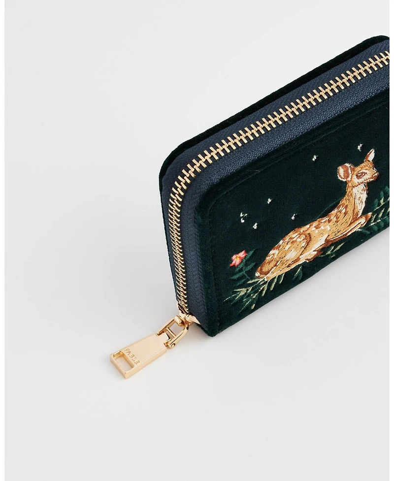 Fable England Fawn Embroidered Green Small Purse