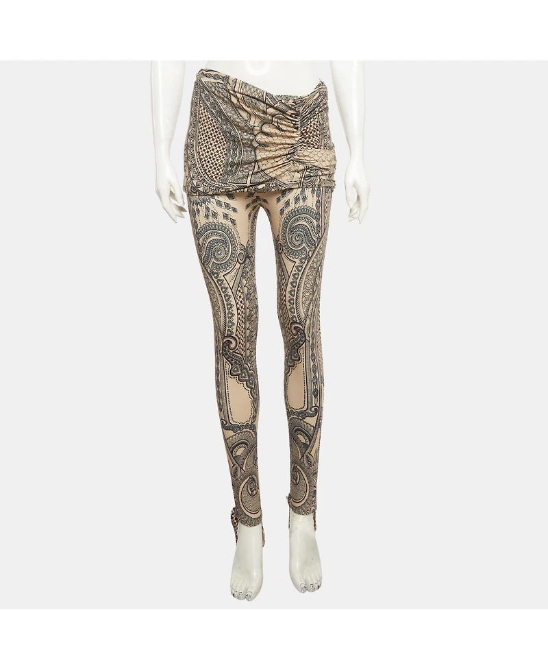 Pre-Owned Roberto Cavalli Women's Printed Knit Draped Overlay Detail Pants