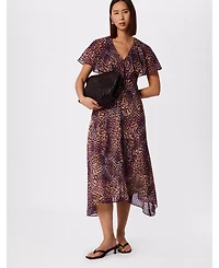 Whistles Women's Orchid Print V-Neck Midi Dress