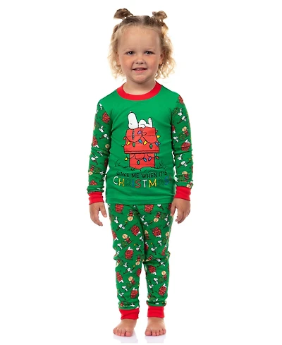 Peanuts Toddler Snoopy Wake Me When It's Christmas 2Peaces Tight-Fit Sleep Set Loungewear