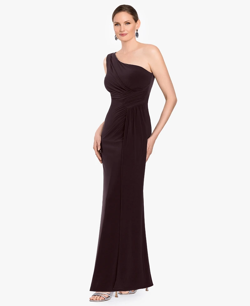 Betsy & Adam Women's One-Shoulder Ruched Draped Dress