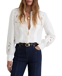 Reiss Women's Linen Embroidered Blouse Shirt