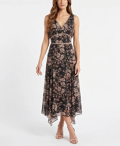 Taylor Women's Lyocell-Blend Handkerchief Hem Floral Dress