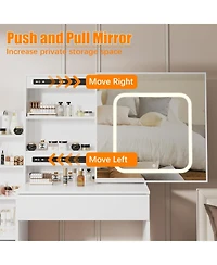 gaomon Vanity Desk with Sliding Led Mirror, Power Outlet, 4 Drawers