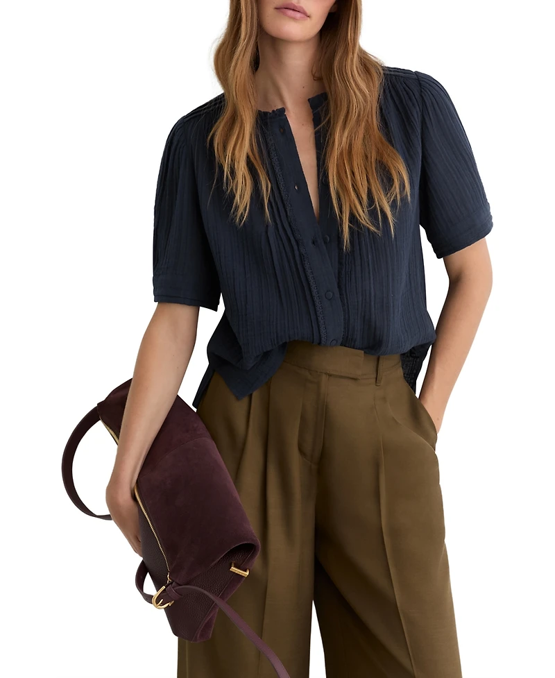 Reiss Women's Cotton Cheesecloth Frill-Neck Top