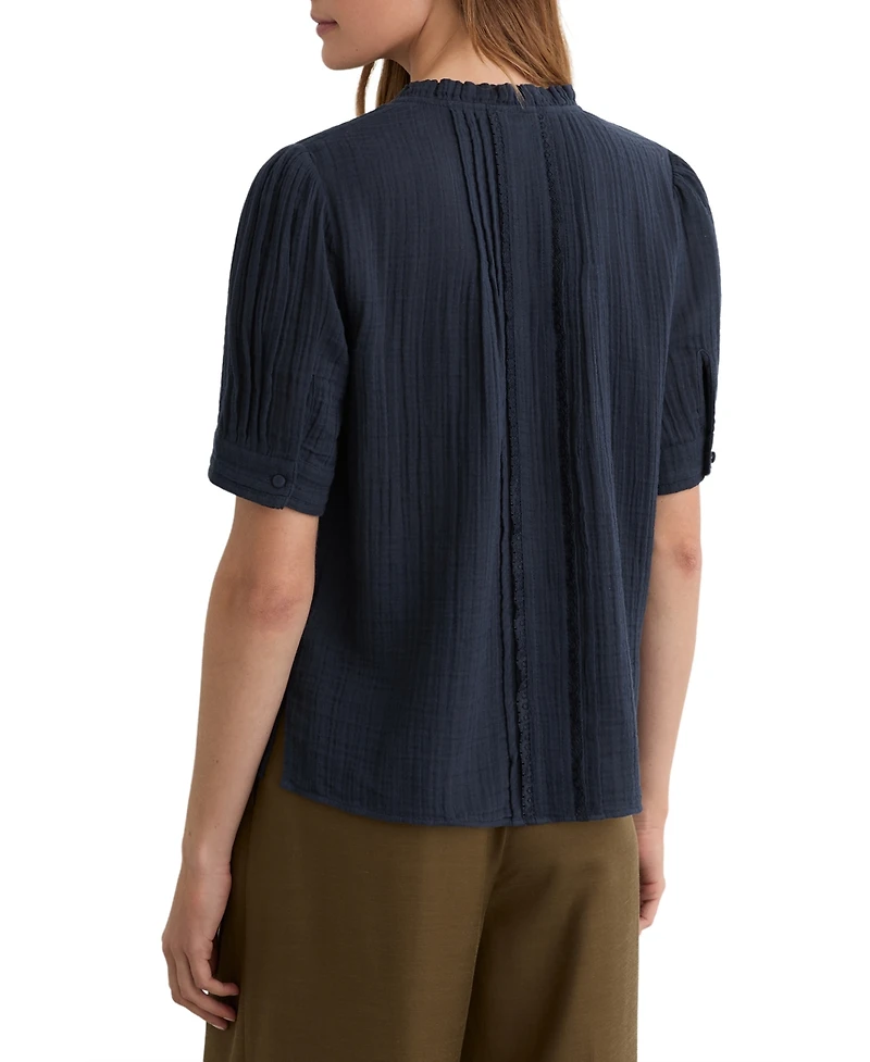 Reiss Women's Cotton Cheesecloth Frill-Neck Top