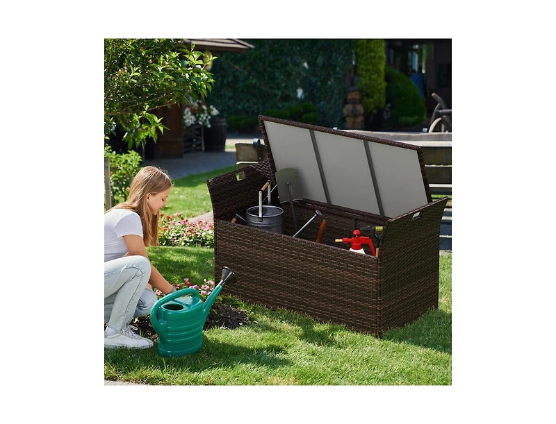 Lucky One Outdoor Storage Bench with Pe Rattan Wicker Cushion and Side Handles