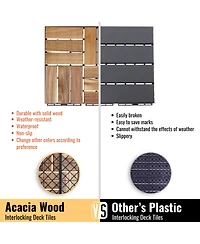 Mondawe Acacia Wood Checker Pattern Interlocking Deck Tiles