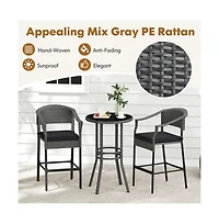 Boyel Living 3-Piece Patio Rattan Bar Set with Tempered Glass Top for Backyard Poolside
