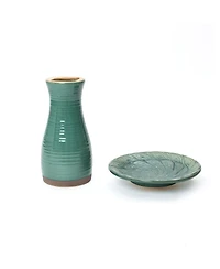 LuxenHome Aqua Green Ceramic Birdbath with Peacock Feather Design Basin, 20.47" Outdoor Garden Accent