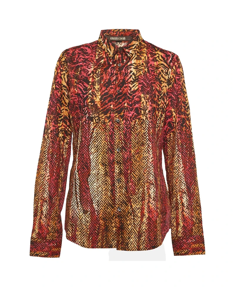 Pre-Owned Roberto Cavalli Women's Abstract Print Cotton Long Sleeve Shirt