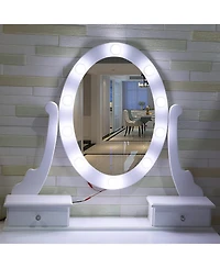 gaomon Vanity Desk with 360° Oval Mirror & Stool, 5 Drawers, 3 Led Light Modes, Modern Makeup Table for Women