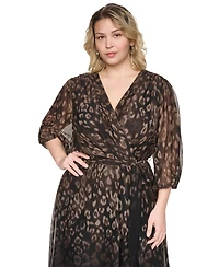Dkny Plus Printed V-Neck Midi Dress