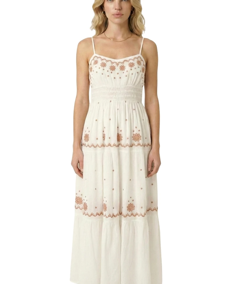 Modenaire Women's Sleeveless Embroidered Tiered Maxi Dress
