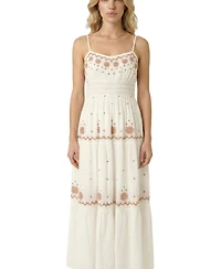 Modenaire Women's Sleeveless Embroidered Tiered Maxi Dress