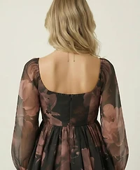 Modenaire Women's Floral Organza Puff-Sleeve Mini Dress