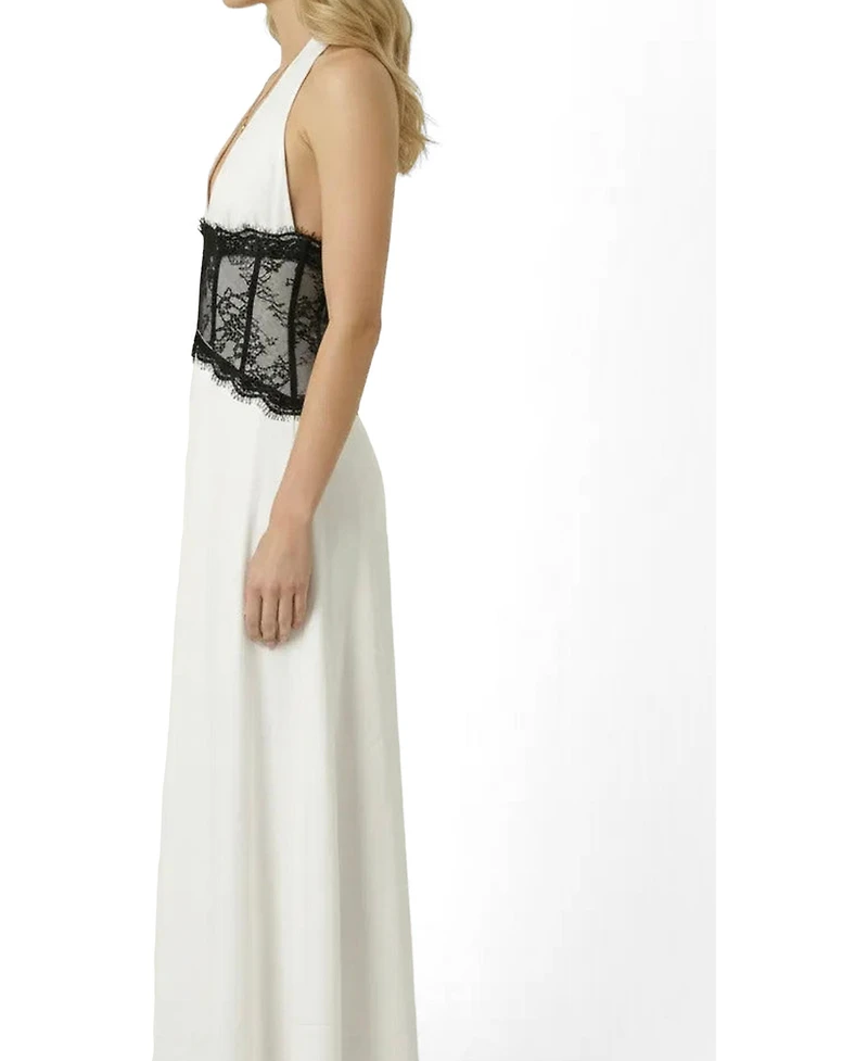 Modenaire Women's Halter Lace Corset-Waist Maxi Dress