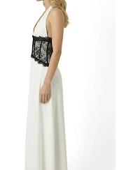 Modenaire Women's Halter Lace Corset-Waist Maxi Dress