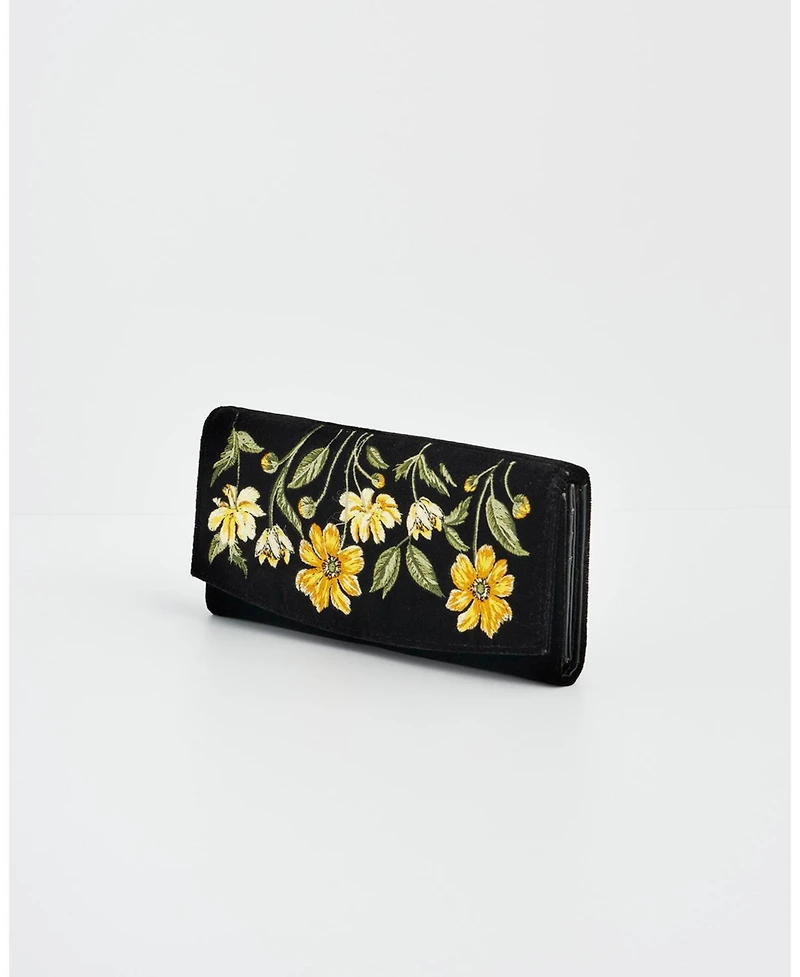 Fable England Botanical Velvet Embroidered Purse Large