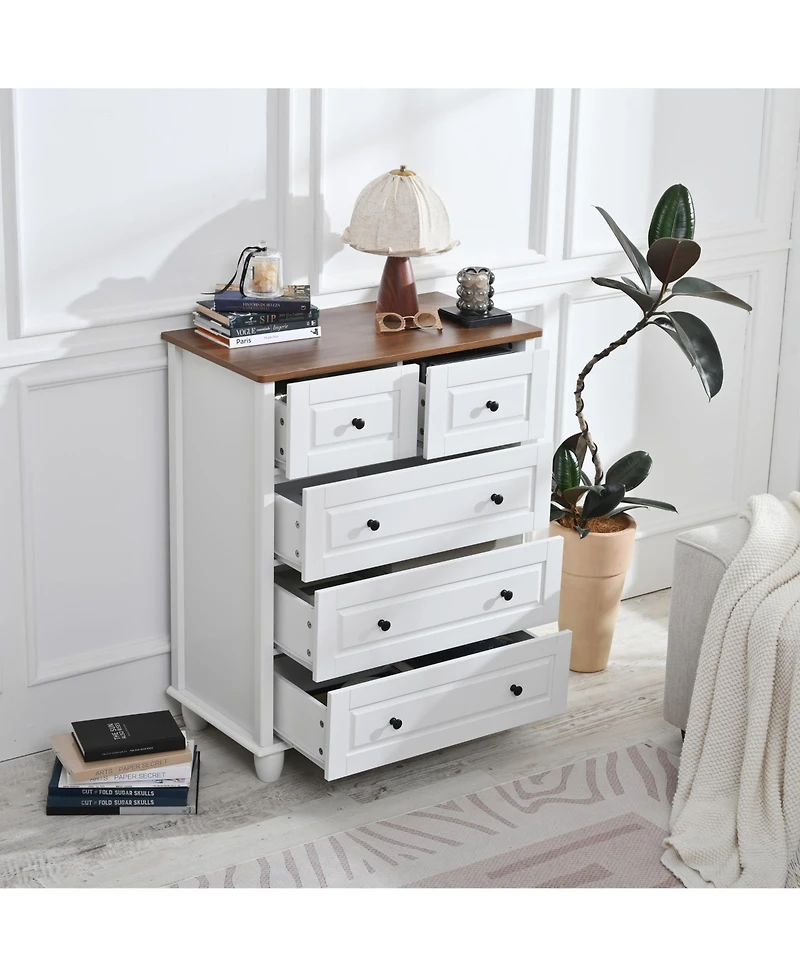 Rainsken 5 Drawer Dresser for Bedroom, Tall Chest of Drawers, Wood Storage Cabinet with Rustic Nature Texture for Bedroom, Living Room, Hallway