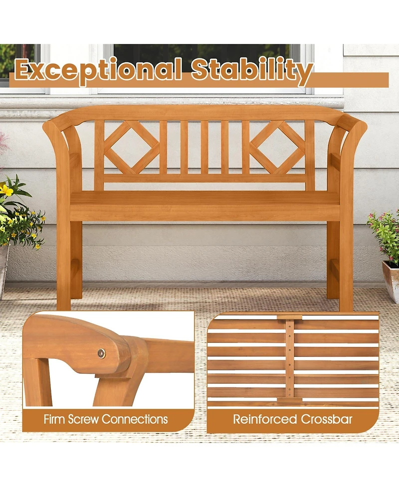 Gymax 47'' Outdoor Loveseat Bench Curved Armrests for Backyard Front Porch Deck