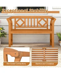 Gymax 47'' Outdoor Loveseat Bench Curved Armrests for Backyard Front Porch Deck
