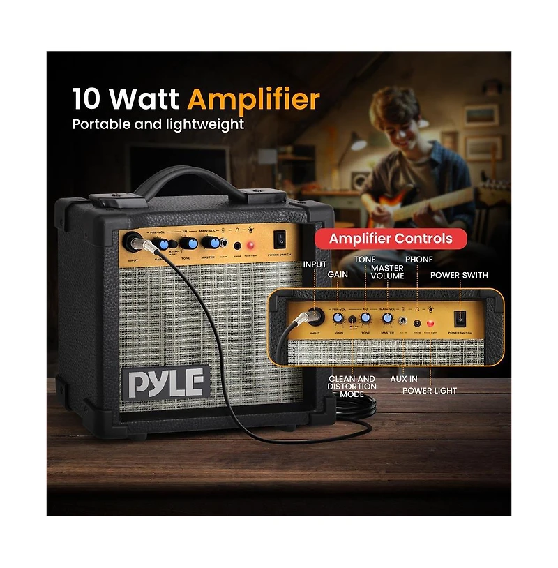 Pyle 6-String Electric Guitar Kit- Includes Amplifier with Accessory Kit