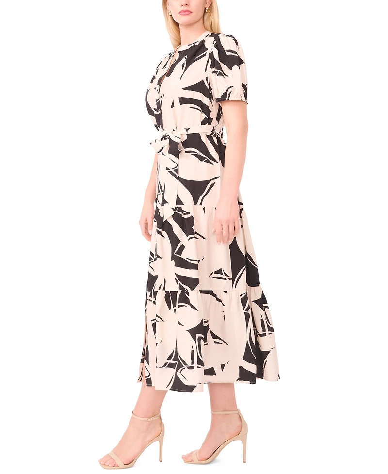 Msk Women's Short Sleeve Belted Maxi Dress