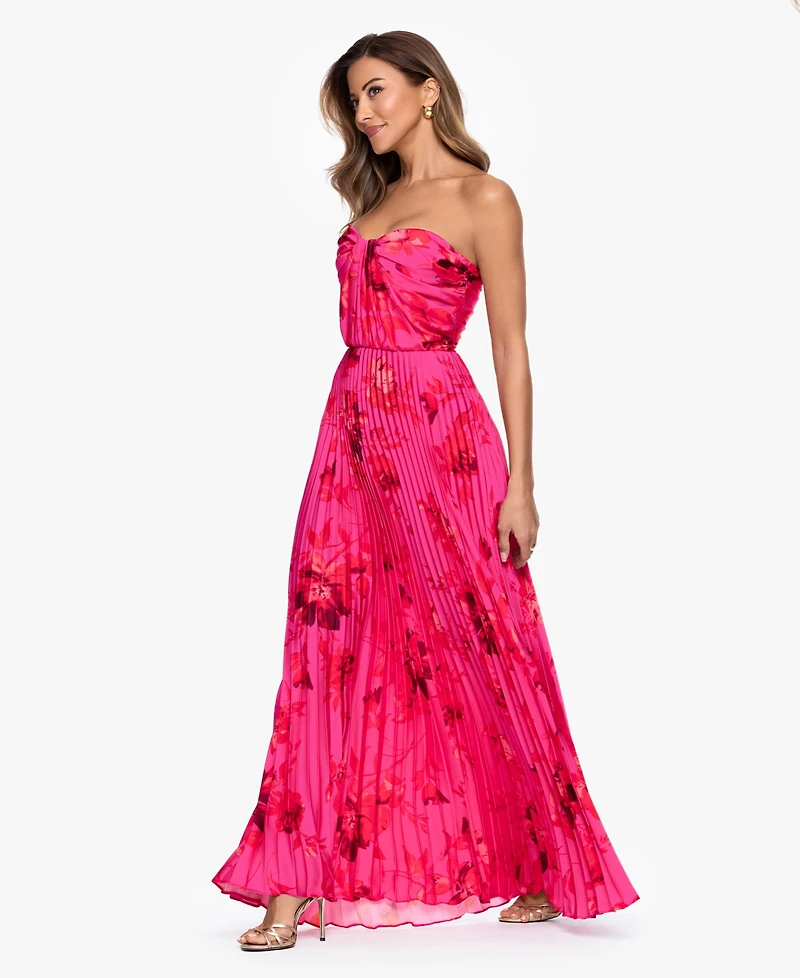 Betsy & Adam Women's Strapless Pleated Gown