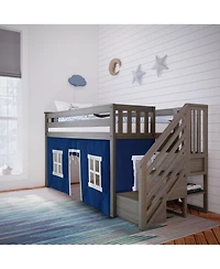 Max & Lily Twin Low Loft with Stairs and Curtains