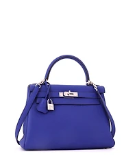 Pre-Owned HERMES Kelly Handbag Blue Togo with Palladium Hardware