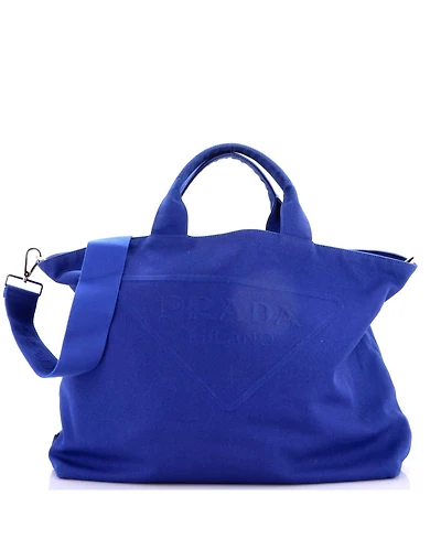 Pre-Owned Prada Large Embossed Triangle Logo Convertible Tote Canvas