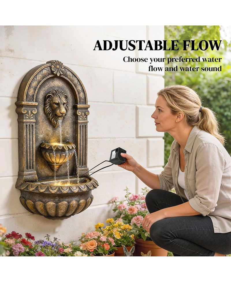 Outsunny Wall-Mounted 3-Tier Outdoor Fountain with Led Lights
