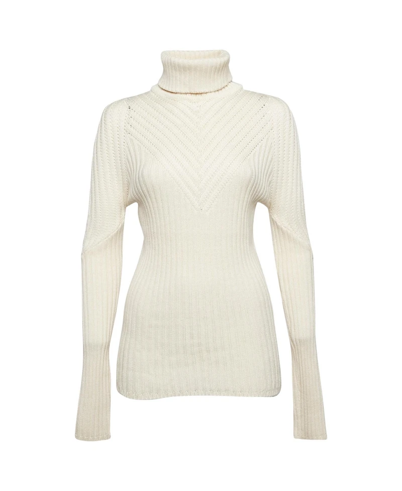 Pre-Owned Versace Women's Cream Rib Knit Turtle Neck Sweater