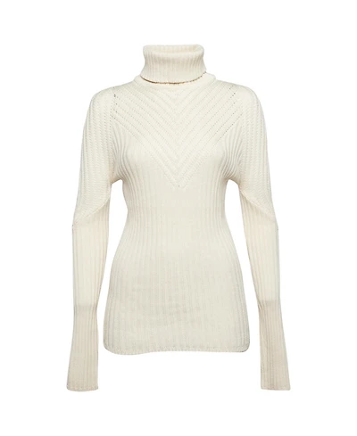Pre-Owned Versace Women's Cream Rib Knit Turtle Neck Sweater