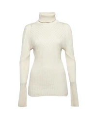 Pre-Owned Versace Women's Cream Rib Knit Turtle Neck Sweater