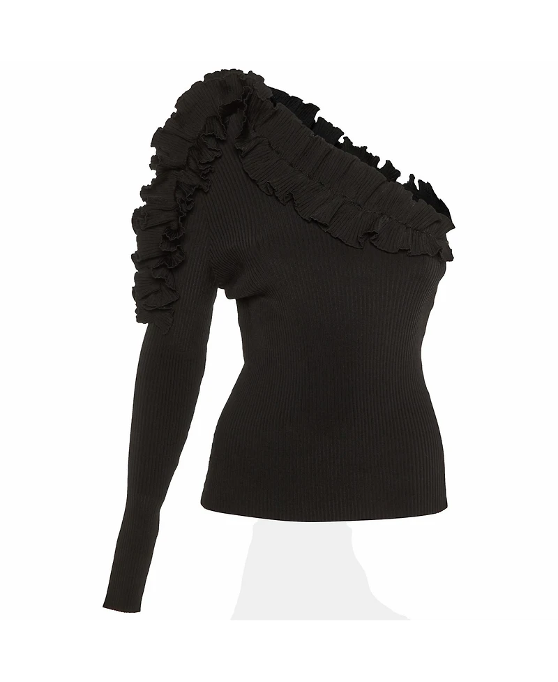 Pre-Owned Zimmermann Women's Ruffle Detail Rib Knit One Shoulder Top