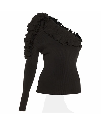 Pre-Owned Zimmermann Women's Ruffle Detail Rib Knit One Shoulder Top