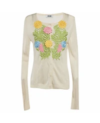Pre-Owned Moschino Women's Cheap And Chic Cream Knit Floral Applique Detail Cardigan