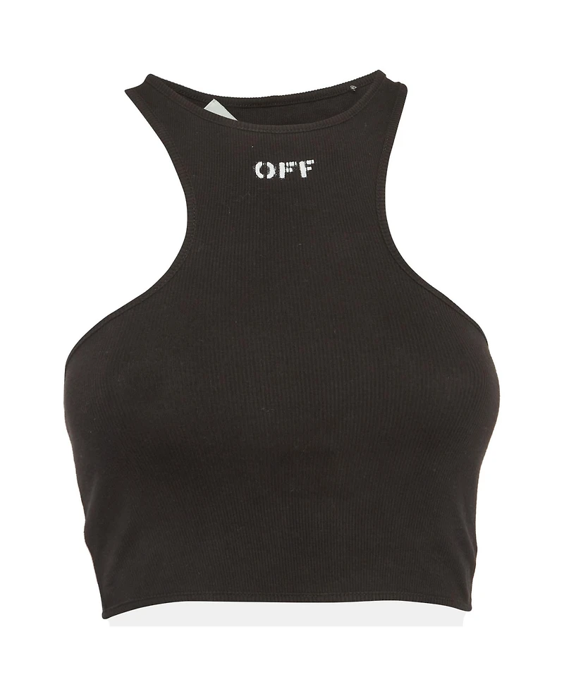 Pre-Owned Off-White Women's Logo Print Rib Knit Racer Back Tank Top
