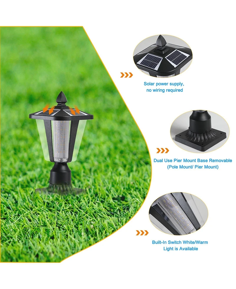 Clihome 15inch H Solar Powered Outdoor Lantern, Modern Garden Light with Led