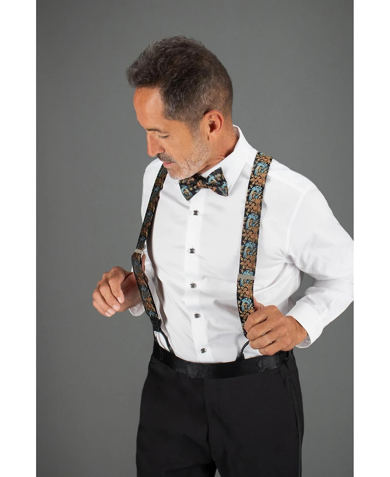 Trafalgar Men's Birds of Prosperity Silk Button End Suspenders and Bow Tie Set
