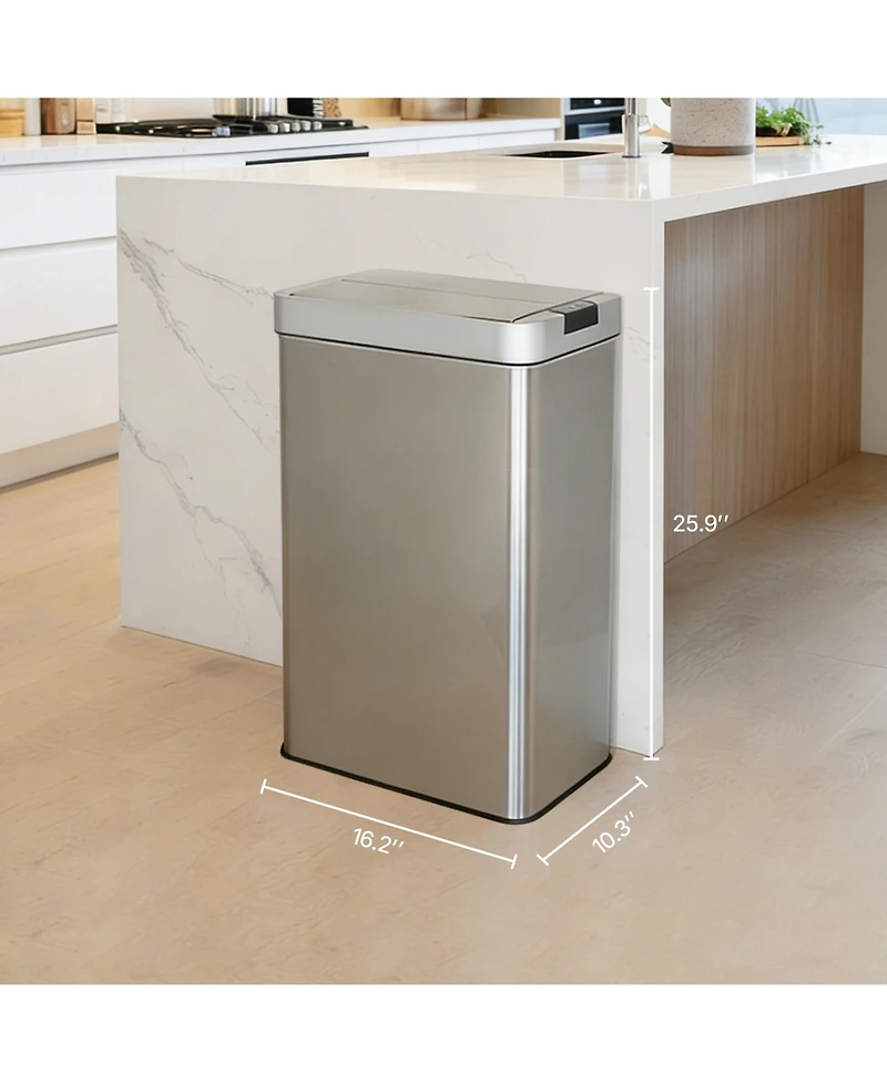 Mega Casa 16 Gallon Stainless Steel Slim Motion Sensor with Butterfly Lid Trash Can