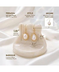 Sterling Silver 14K Gold Plated with Genuine Freshwater Pearl Dangle Earrings