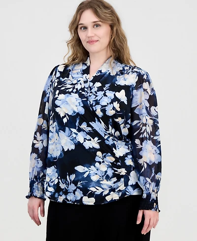 Anne Klein Plus Printed Mixed-Media Top