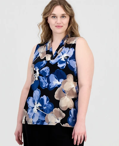 Anne Klein Plus Printed V-Neck Sleeveless Top