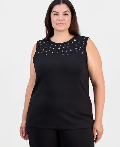 Anne Klein Plus Sleeveless Grommeted Top