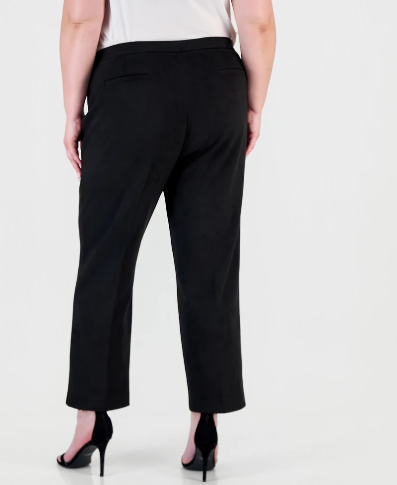 Anne Klein Essentials Plus Pull-On Pintuck Straight-Leg Scuba Suede Pants