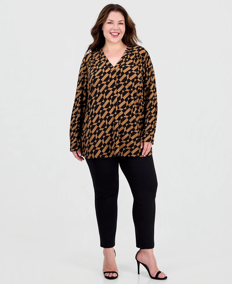 Anne Klein Essentials Plus V-Neck Long-Sleeve Top